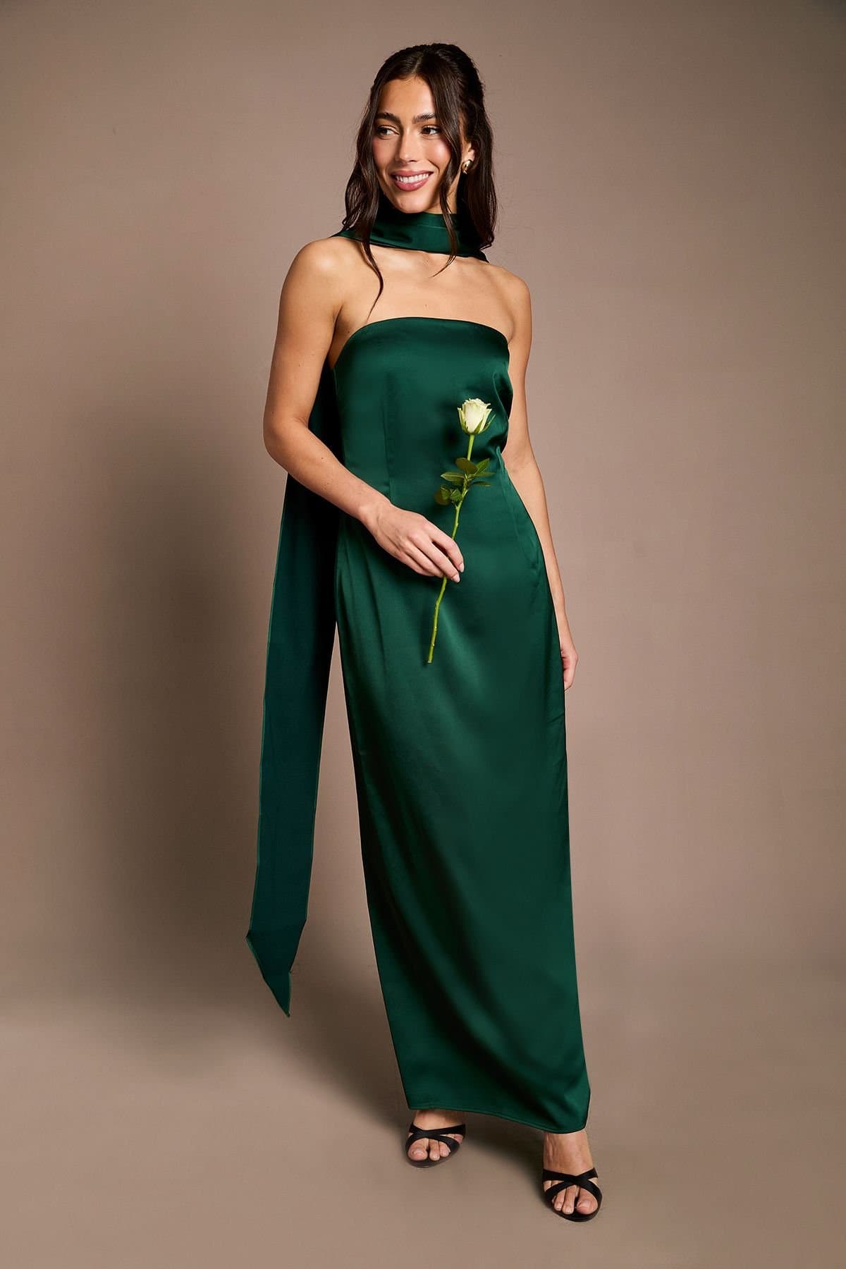 Oasis Oasis Women's Emerald Bandeau Satin Bridesmaid Maxi Dress With Scarf