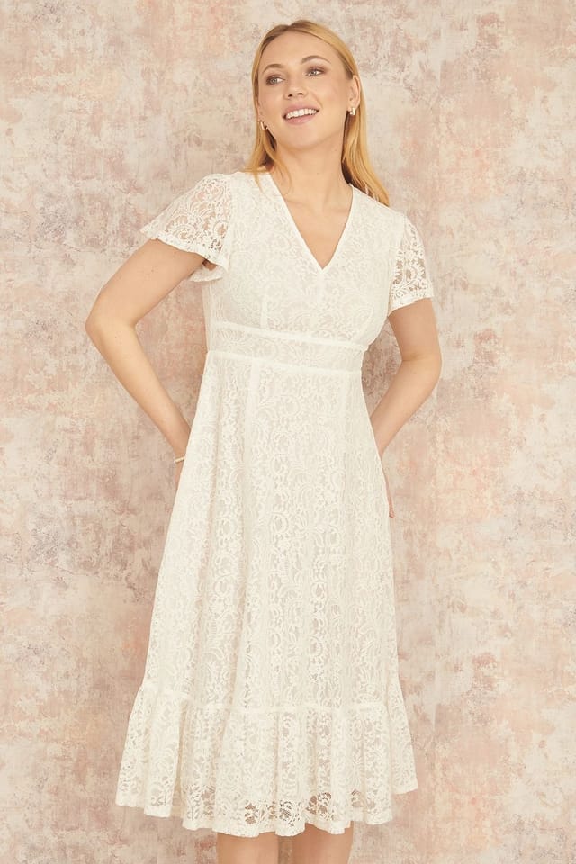 Yumi Yumi Women's White Lace Midi Skater Dress - 2
