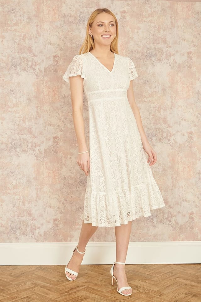 Yumi Yumi Women's White Lace Midi Skater Dress - 3