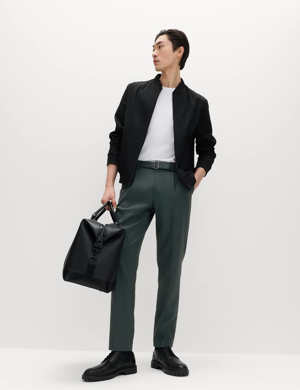 Marks & Spencer M&S Tapered Fit Self Belt Twill Trousers Cedar - 4