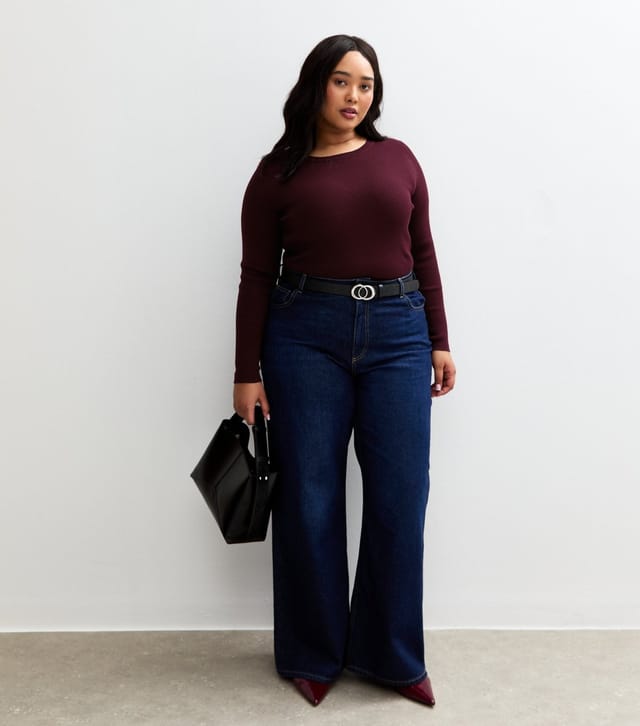 New Look Women's Plus Size Burgundy Ribbed Knit Crew Neck Jumper Curves New Look - 3