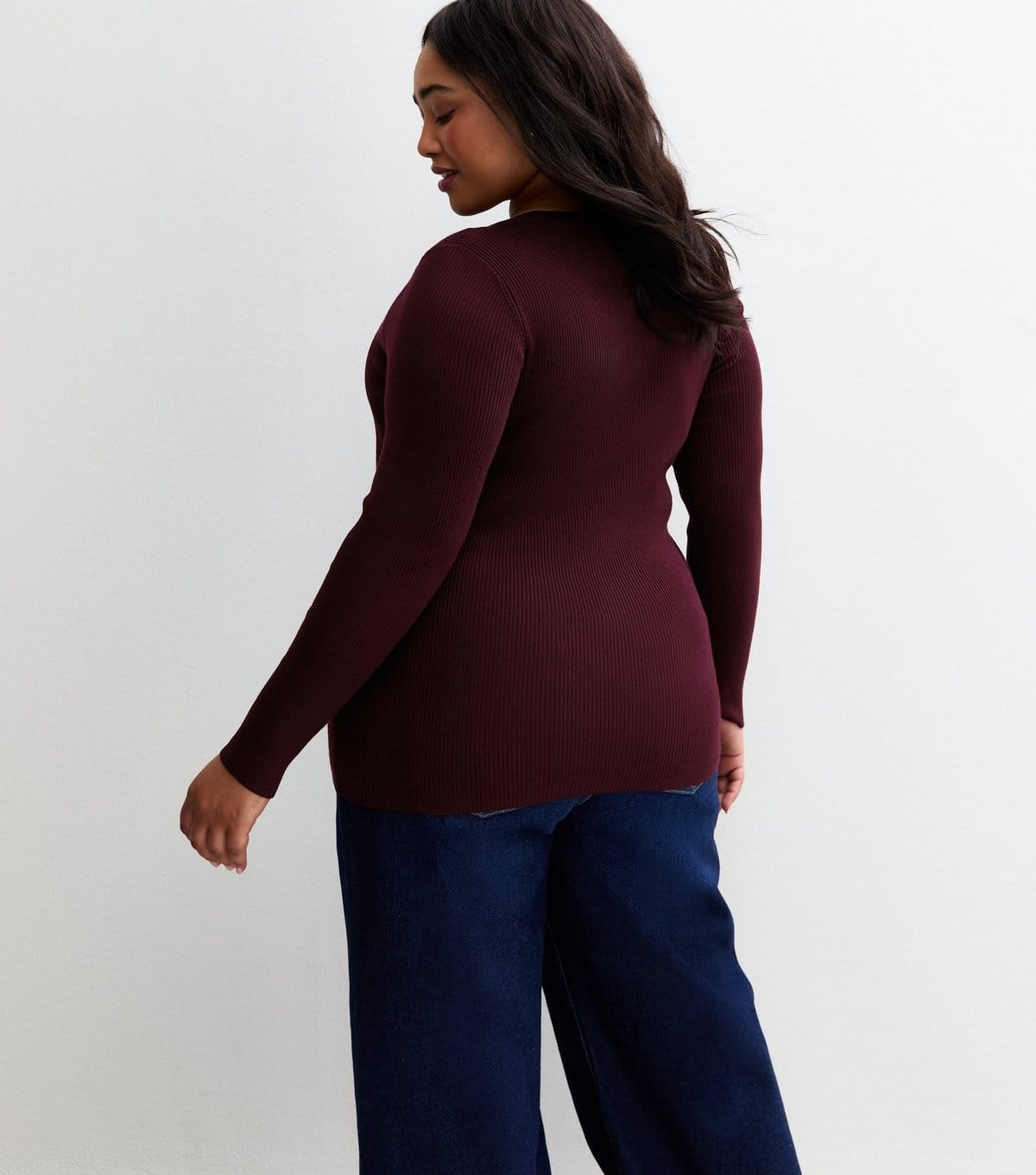 New Look Women's Plus Size Burgundy Ribbed Knit Crew Neck Jumper Curves New Look - 4