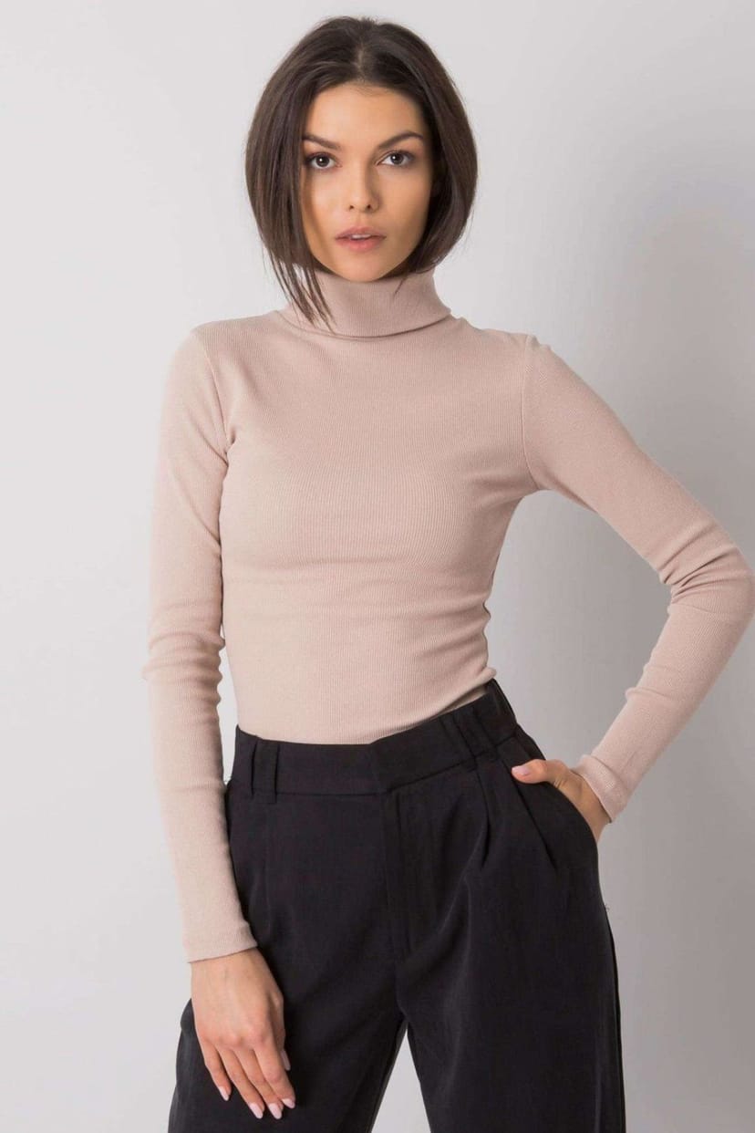 Love Lace Love Lace Women's One Color Fitted Long Sleeve Turtleneck in Beige - 1