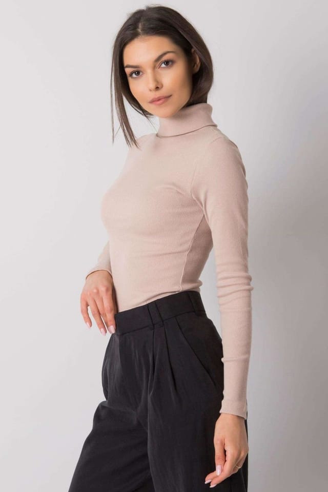 Love Lace Love Lace Women's One Color Fitted Long Sleeve Turtleneck in Beige - 2