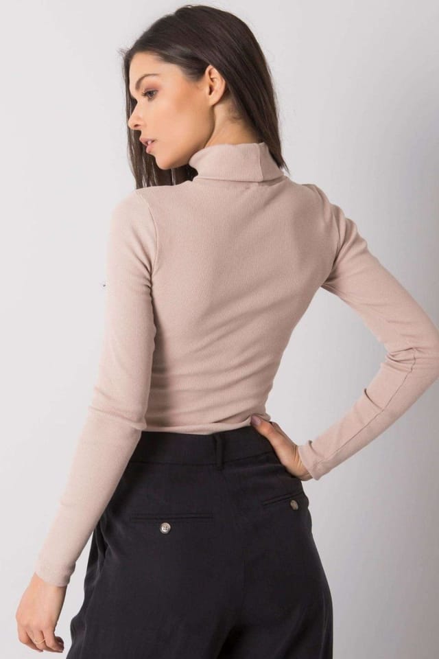 Love Lace Love Lace Women's One Color Fitted Long Sleeve Turtleneck in Beige - 3