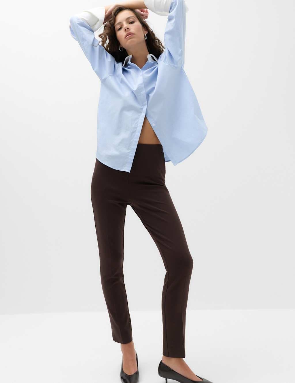 Marks & Spencer M&S Pleat Front Slim Fit Trousers Chocolate