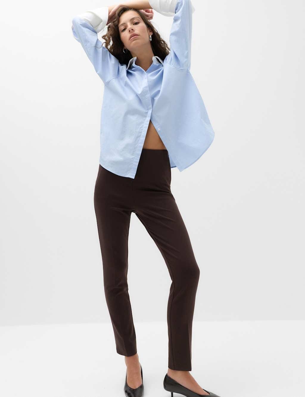 M&S Pleat Front Slim Fit Trousers Chocolate