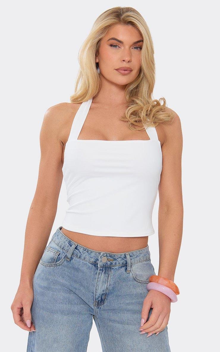 EGO Halterneck Top In White Soft Touch, Women's Size UK 6 - 2