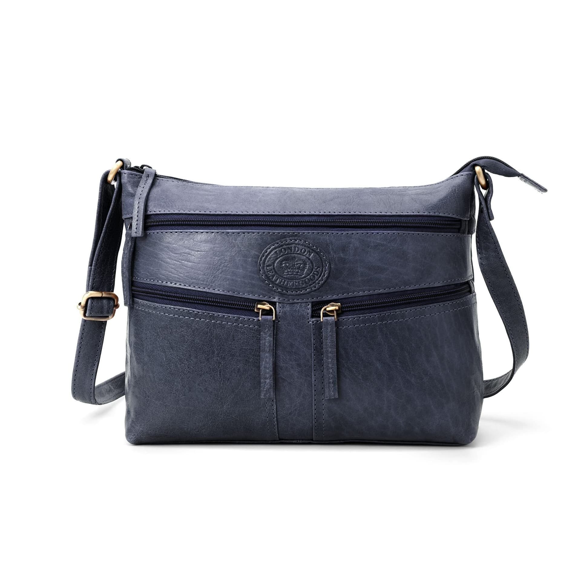 Woodland Leathers Woodland Leathers Women's Genuine Leather Multi Pocket Crossbody Soulder Bag in Navy