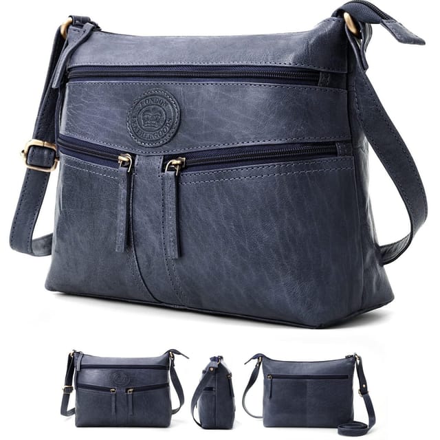 Woodland Leathers Woodland Leathers Women's Genuine Leather Multi Pocket Crossbody Soulder Bag in Navy - 2