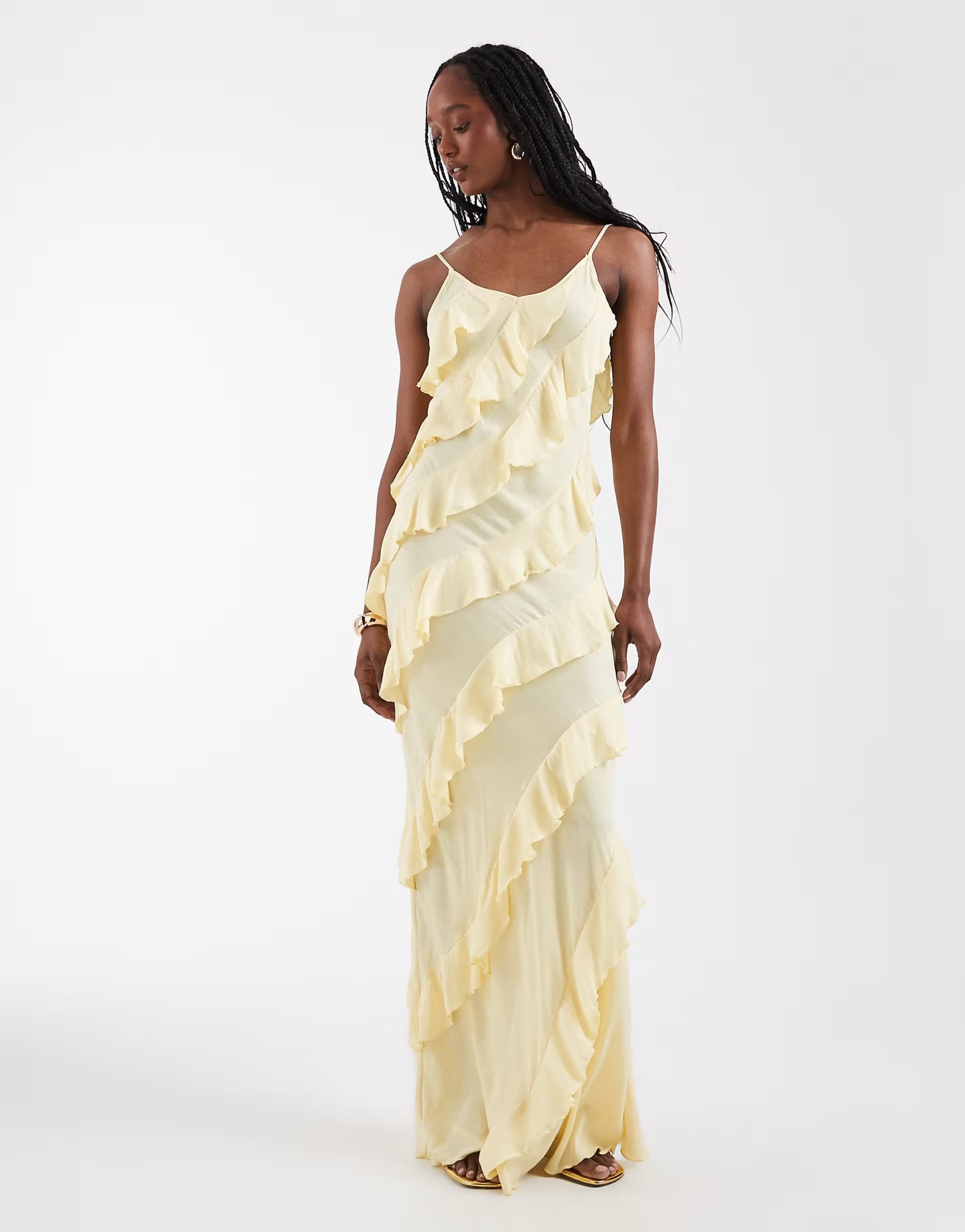 ASOS Vero Moda Tall bias cut ruffle cami maxi dress in pale yellow