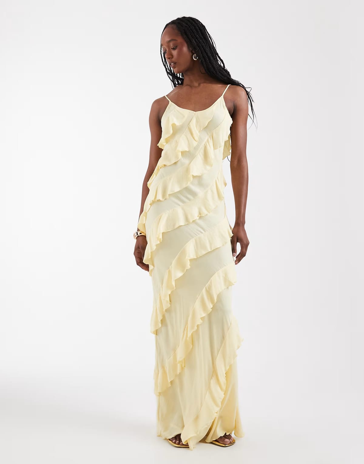 ASOS Vero Moda Tall bias cut ruffle cami maxi dress in pale yellow - 1