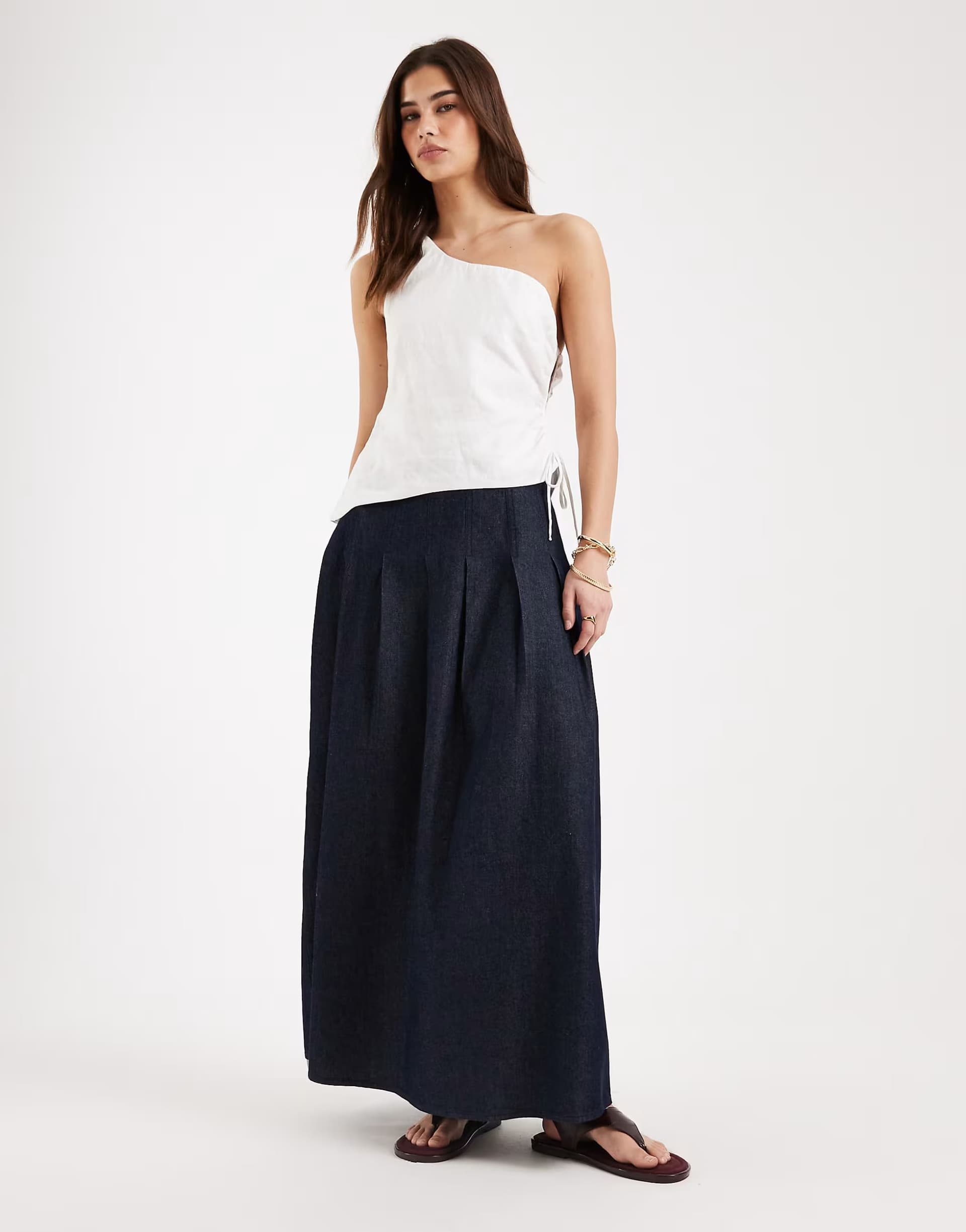ASOS Pieces denim maxi skirt in dark indigo blue