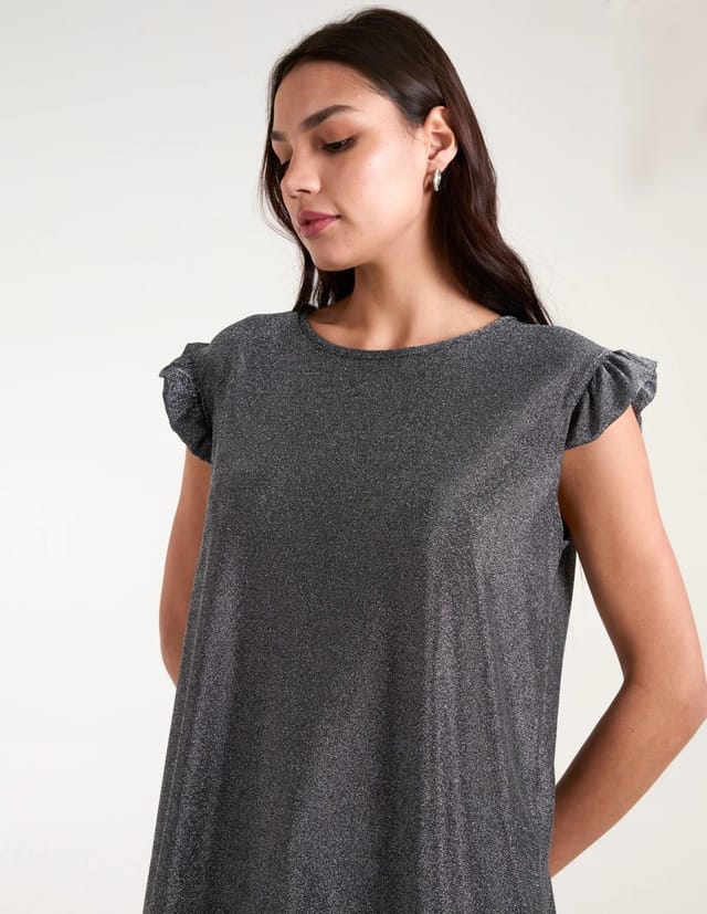 Blue Vanilla Frill Sleeve Metallic Top - 3