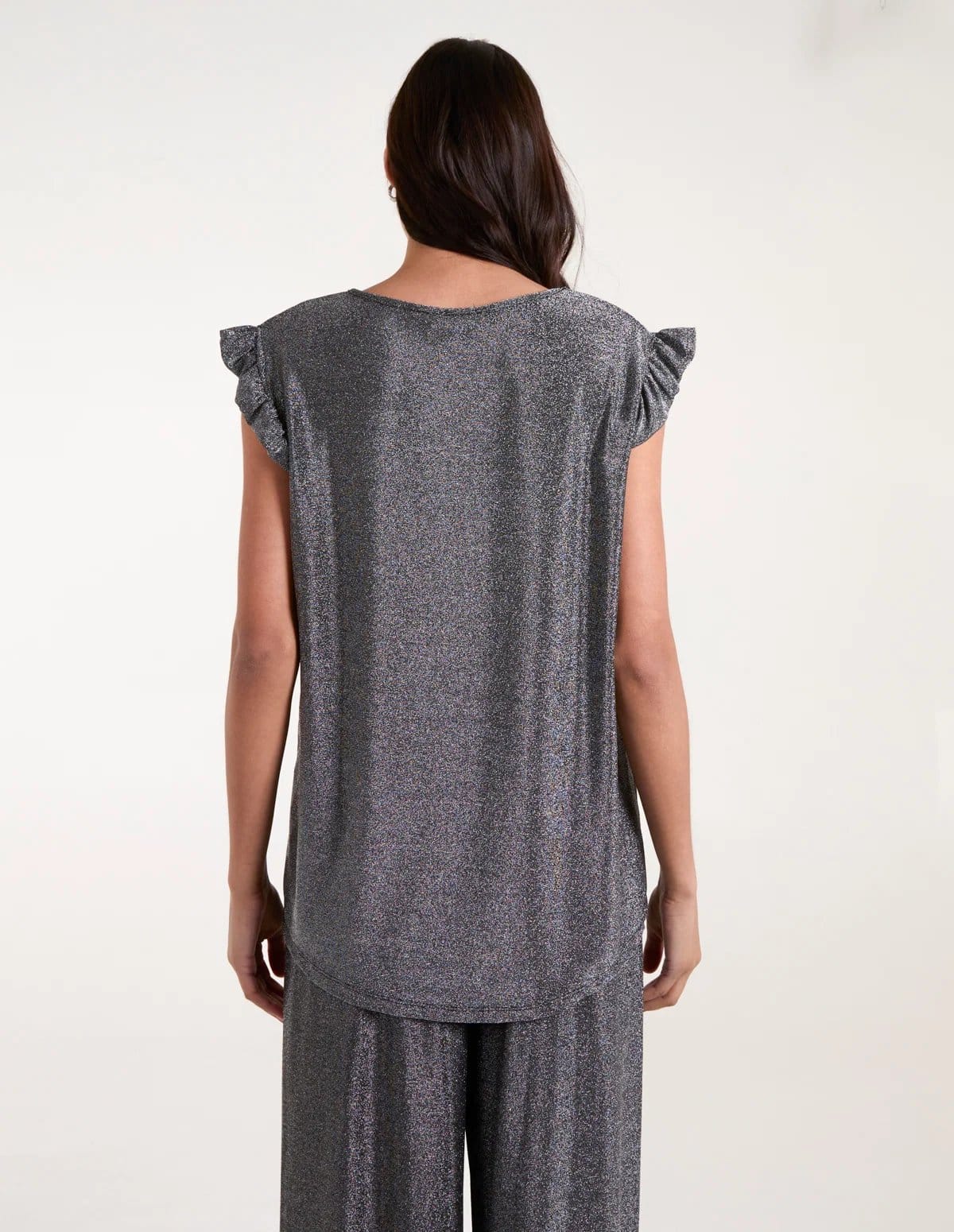 Blue Vanilla Frill Sleeve Metallic Top - 4