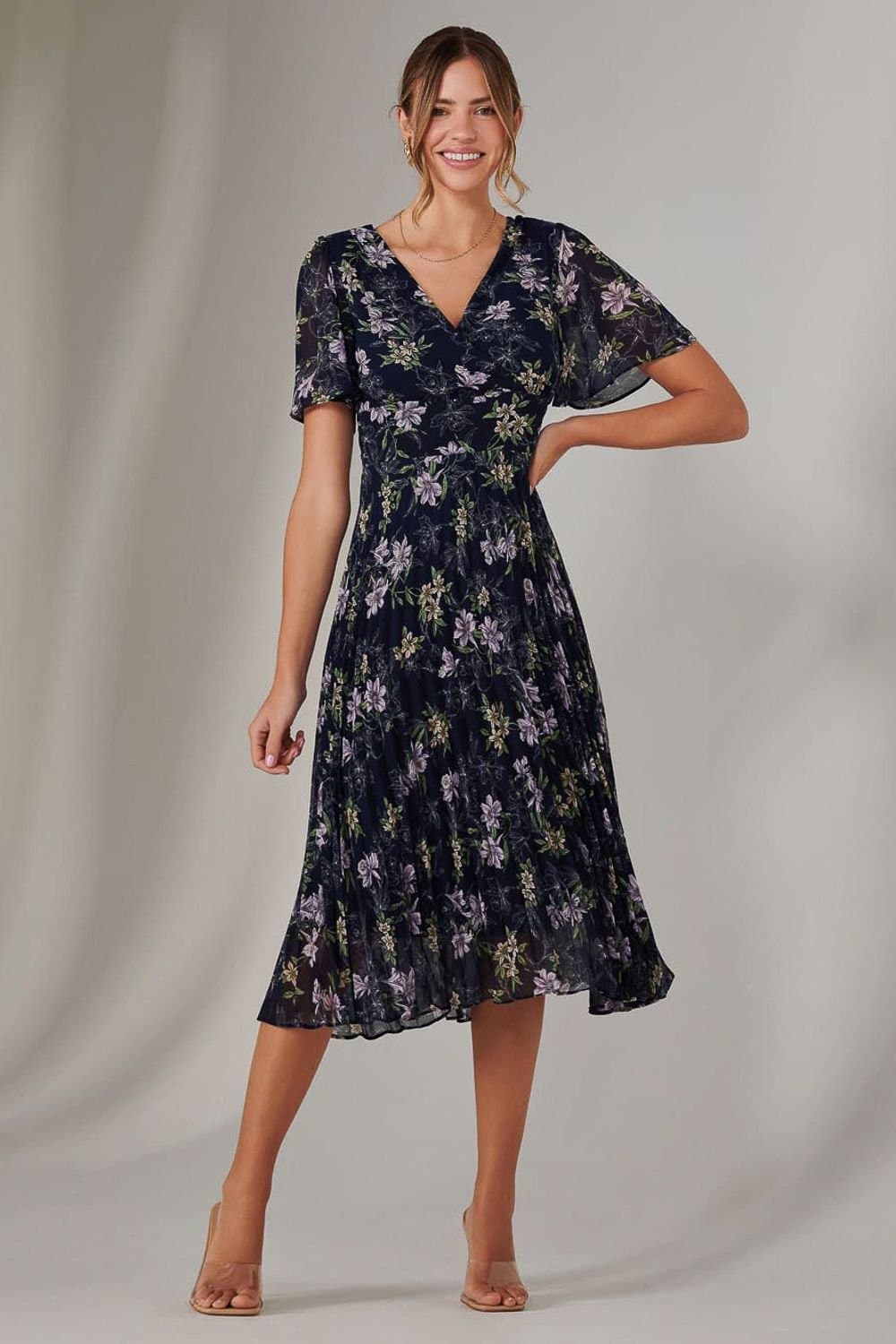 Jolie Moi Jolie Moi Women's Chiffon Pleated Wrap Midaxi Dress