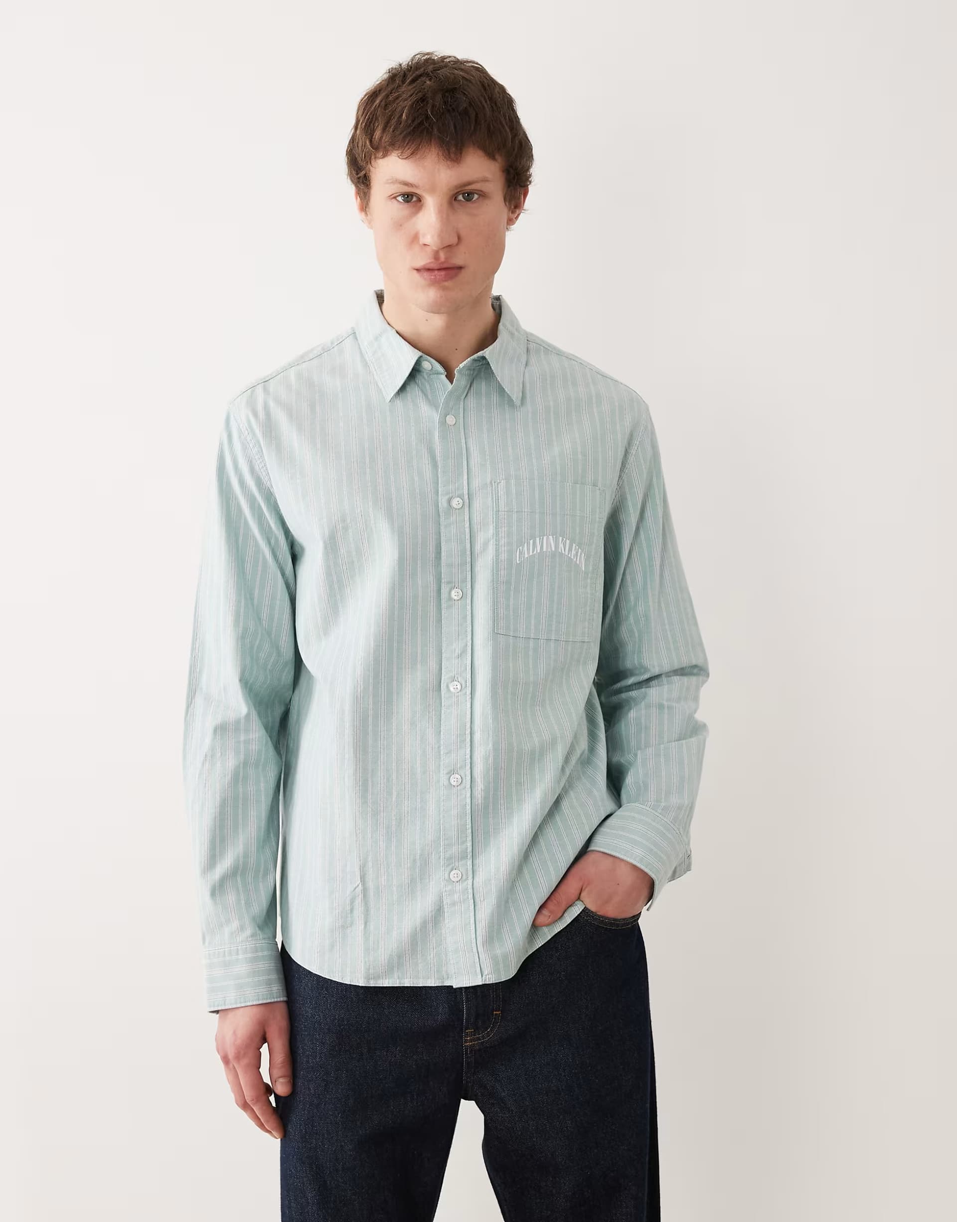ASOS Calvin Klein Jeans oxford shirt in pale blue pinstripe