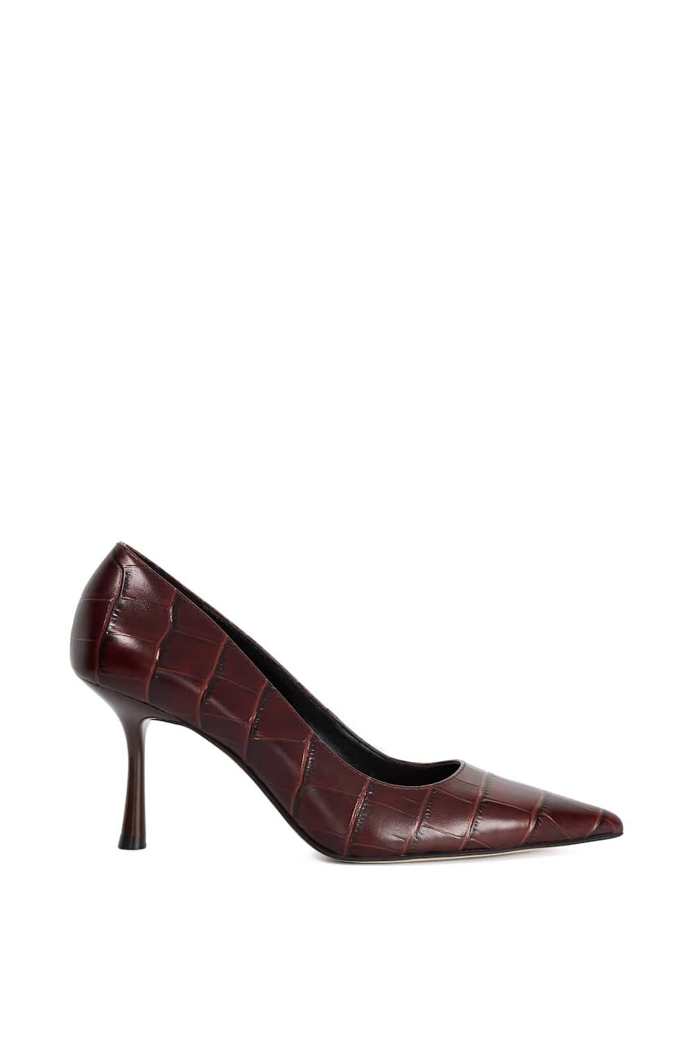 Dune London Dune London Brown Croc-Embossed Leather Court Shoes