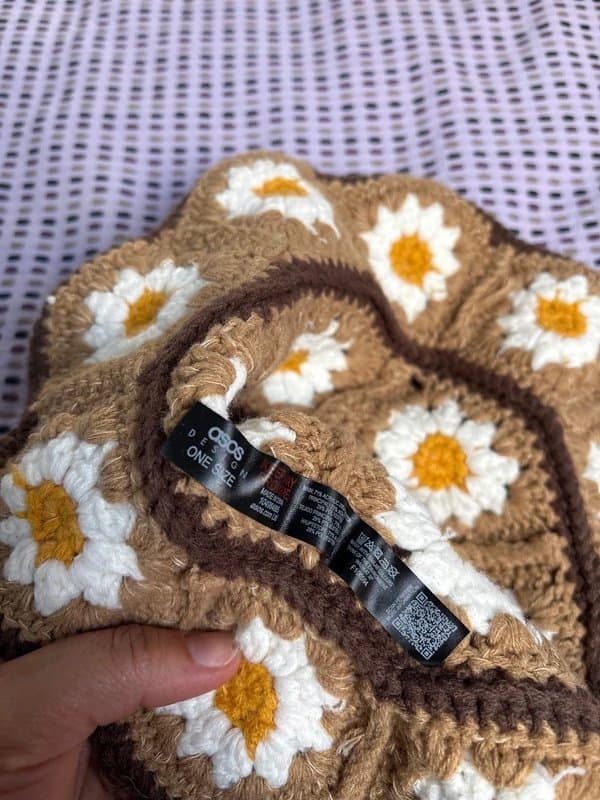 ASOS Design ASOS Design Knitted floral hat Brown yellow white