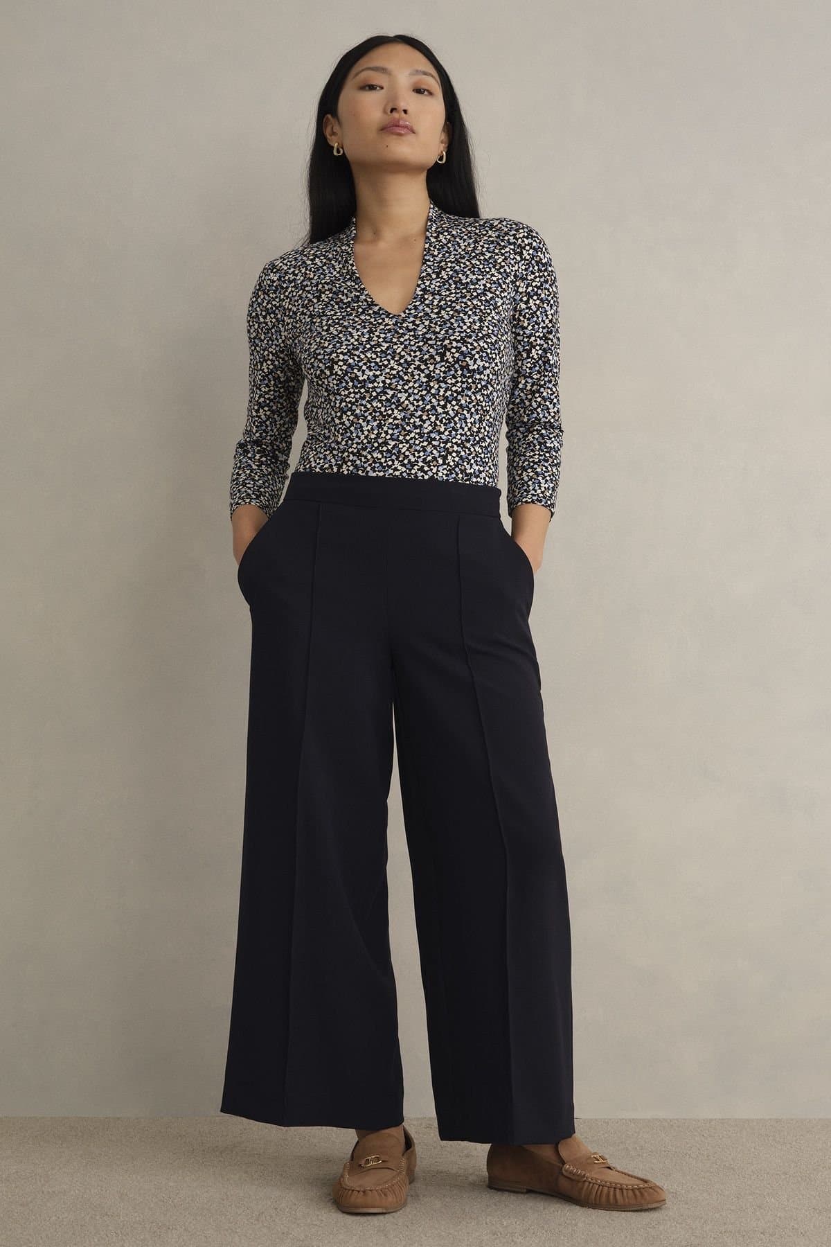 Hobbs London Hobbs London Women's Eva High Waisted Wide Leg Crop Trouser in Dark Navy