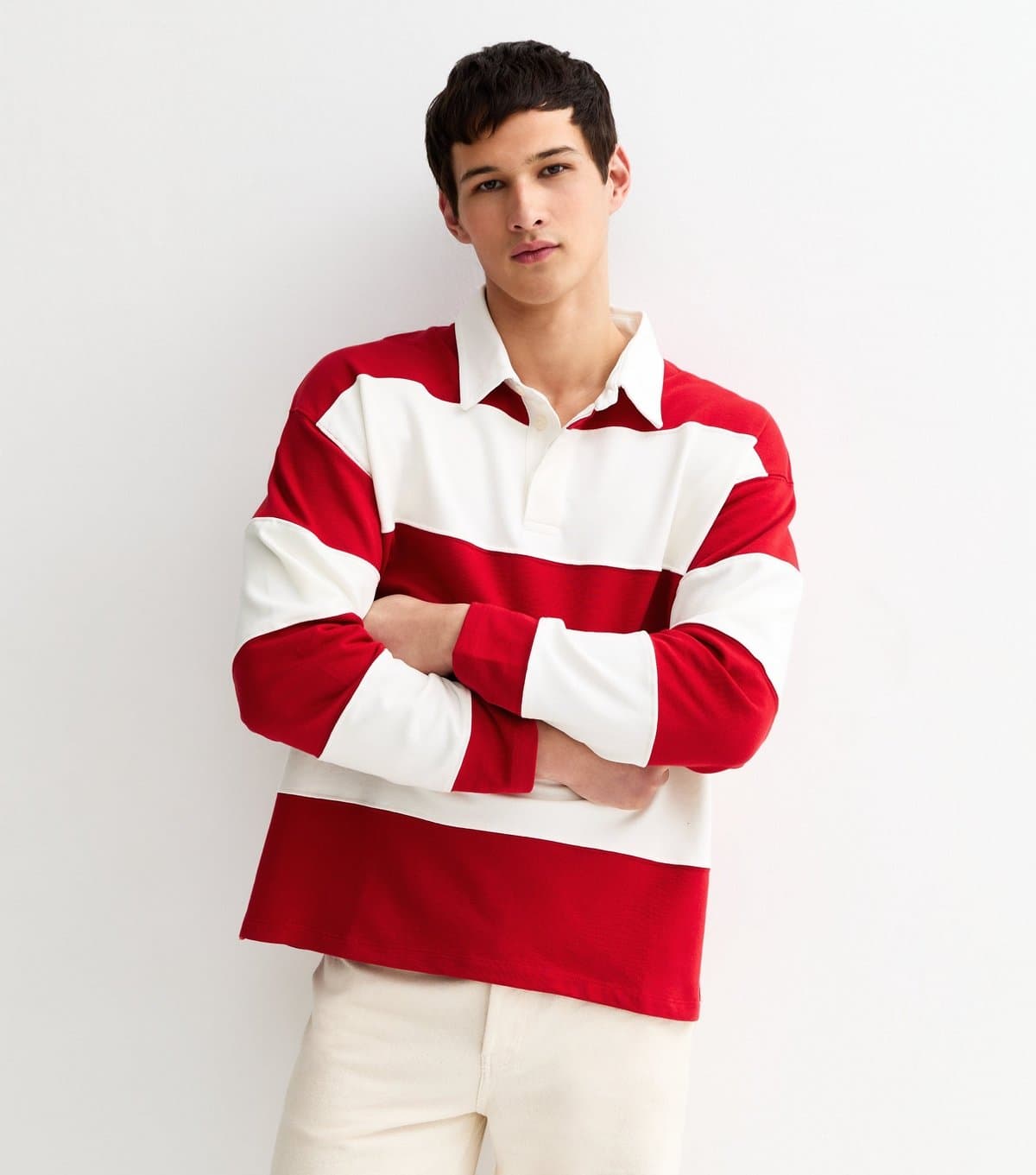 jack & jones Men's Bright Red Bold Stripe Polo Shirt Jack & Jones New Look