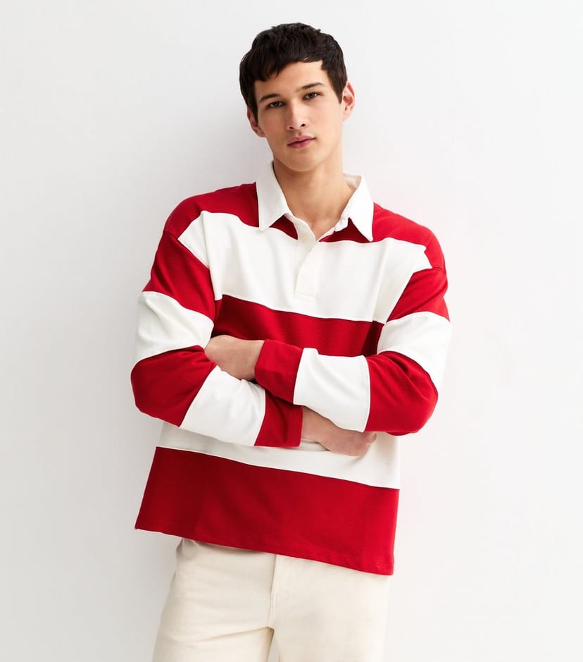 jack & jones Men's Bright Red Bold Stripe Polo Shirt Jack & Jones New Look - 1