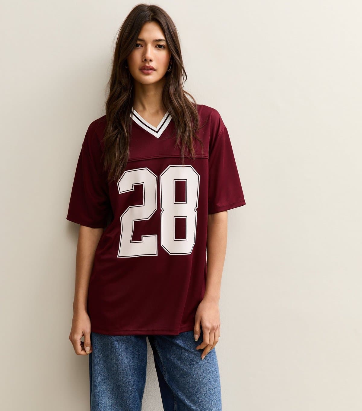 New Look New Look Dark Burgundy Football Style Top