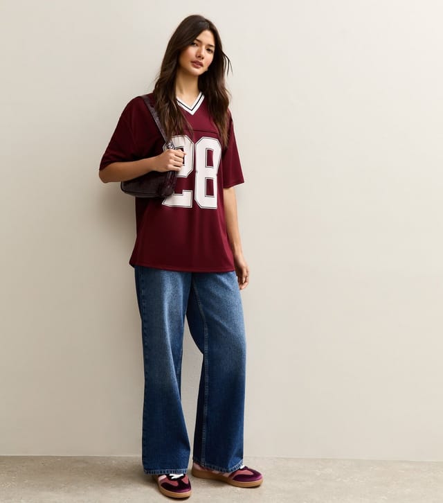 New Look Women's Dark Burgundy 28 Print Football Style Top New Look - 2