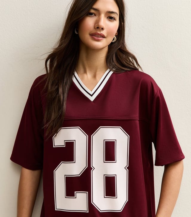 New Look Women's Dark Burgundy 28 Print Football Style Top New Look - 3