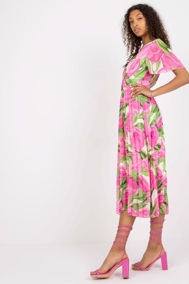 Love Lace Love Lace Women's Summer Frill Sleeve Belted Envelope Dress in Pink - 3