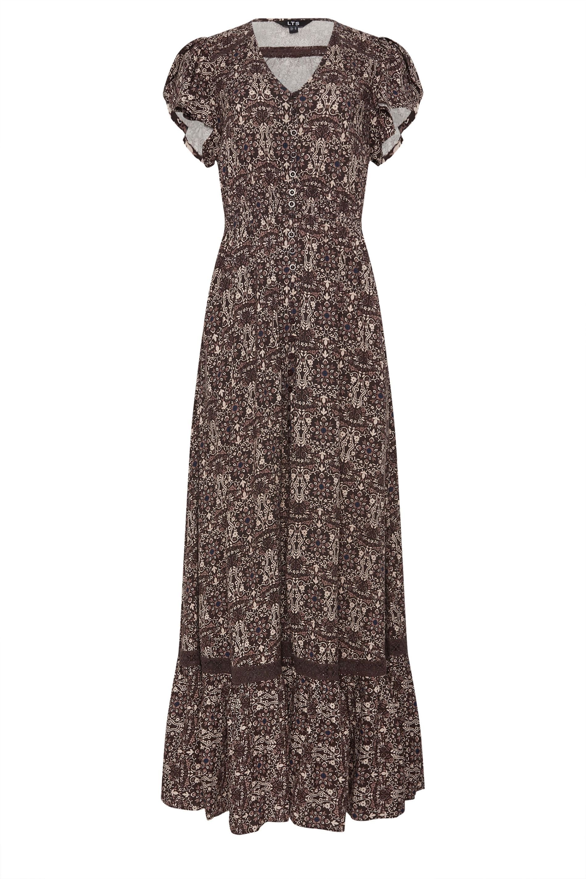 Long Tall Sally Long Tall Sally Women's Tall Floral Button Maxi Dress in Chocolate - 2