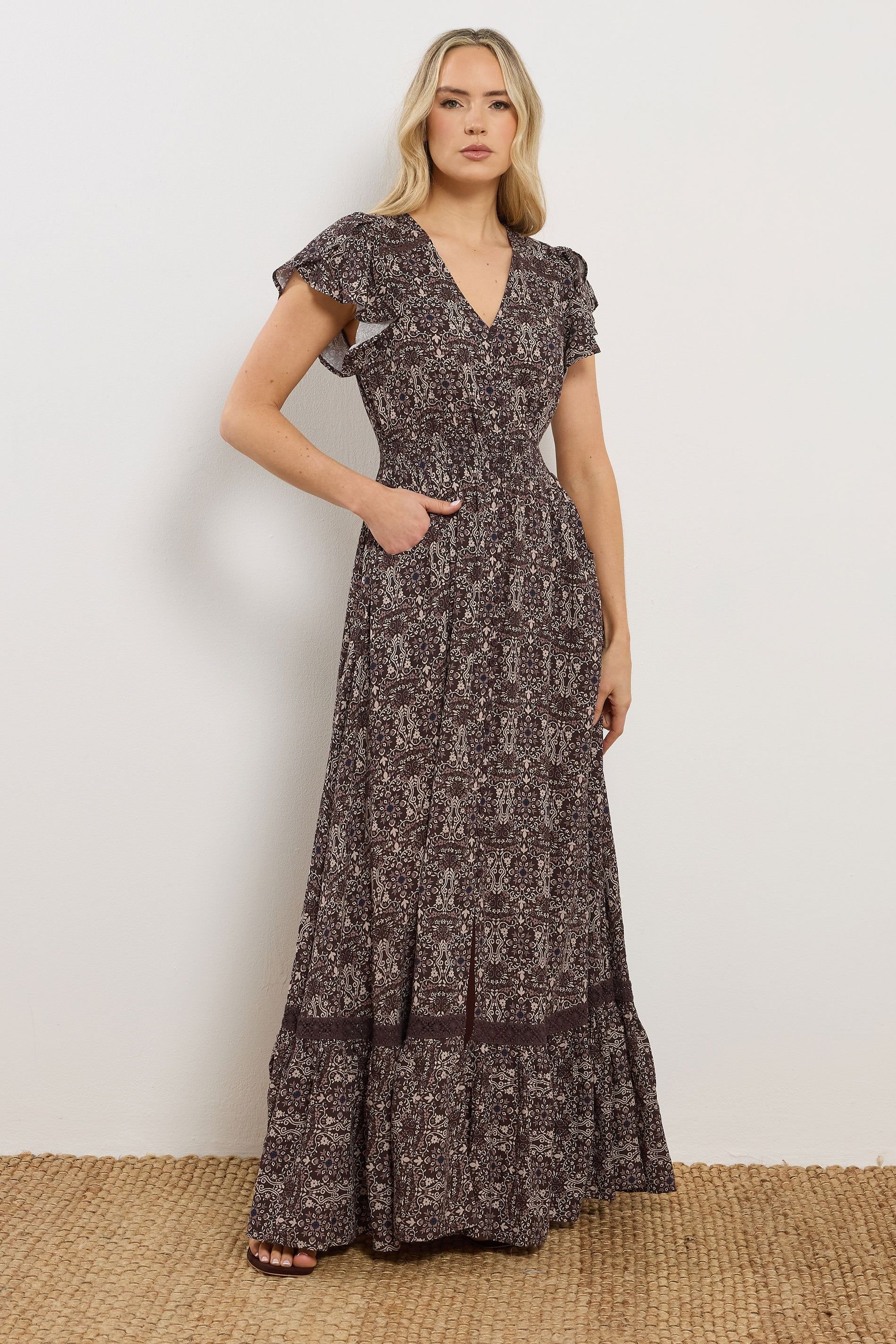 Long Tall Sally Long Tall Sally Women's Tall Floral Button Maxi Dress in Chocolate - 3