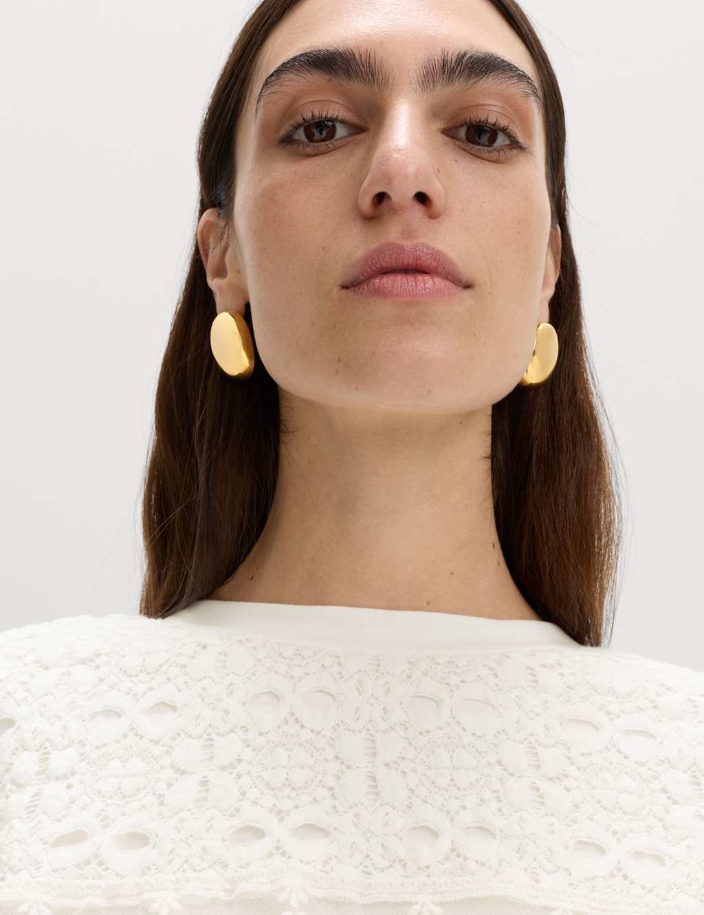 Marks & Spencer M&S Pure Cotton Lace Bib T-Shirt Soft White - 2