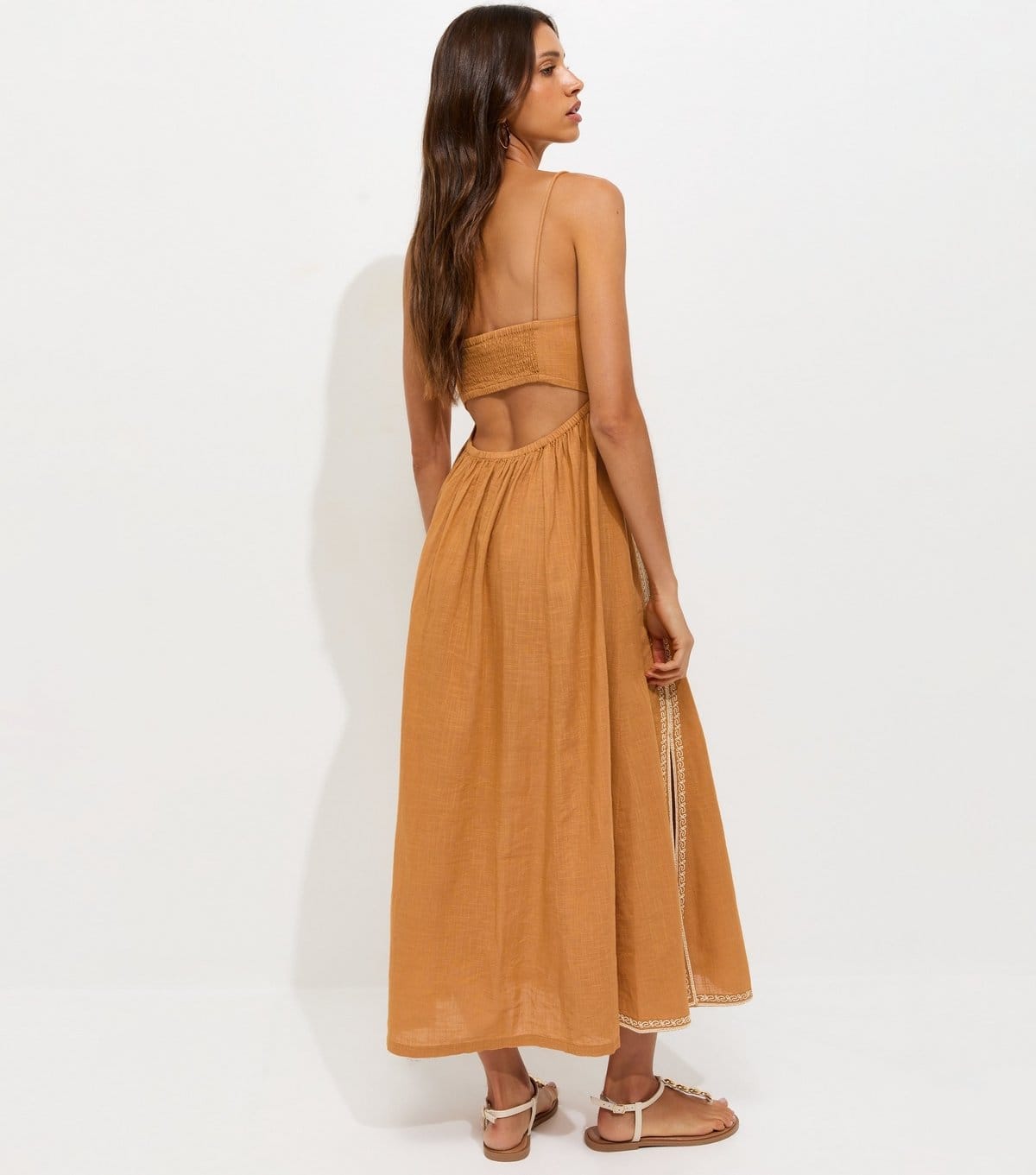 New Look Women's Dark Yellow Shell Embroidered Strappy Midi Dress New Look - 4