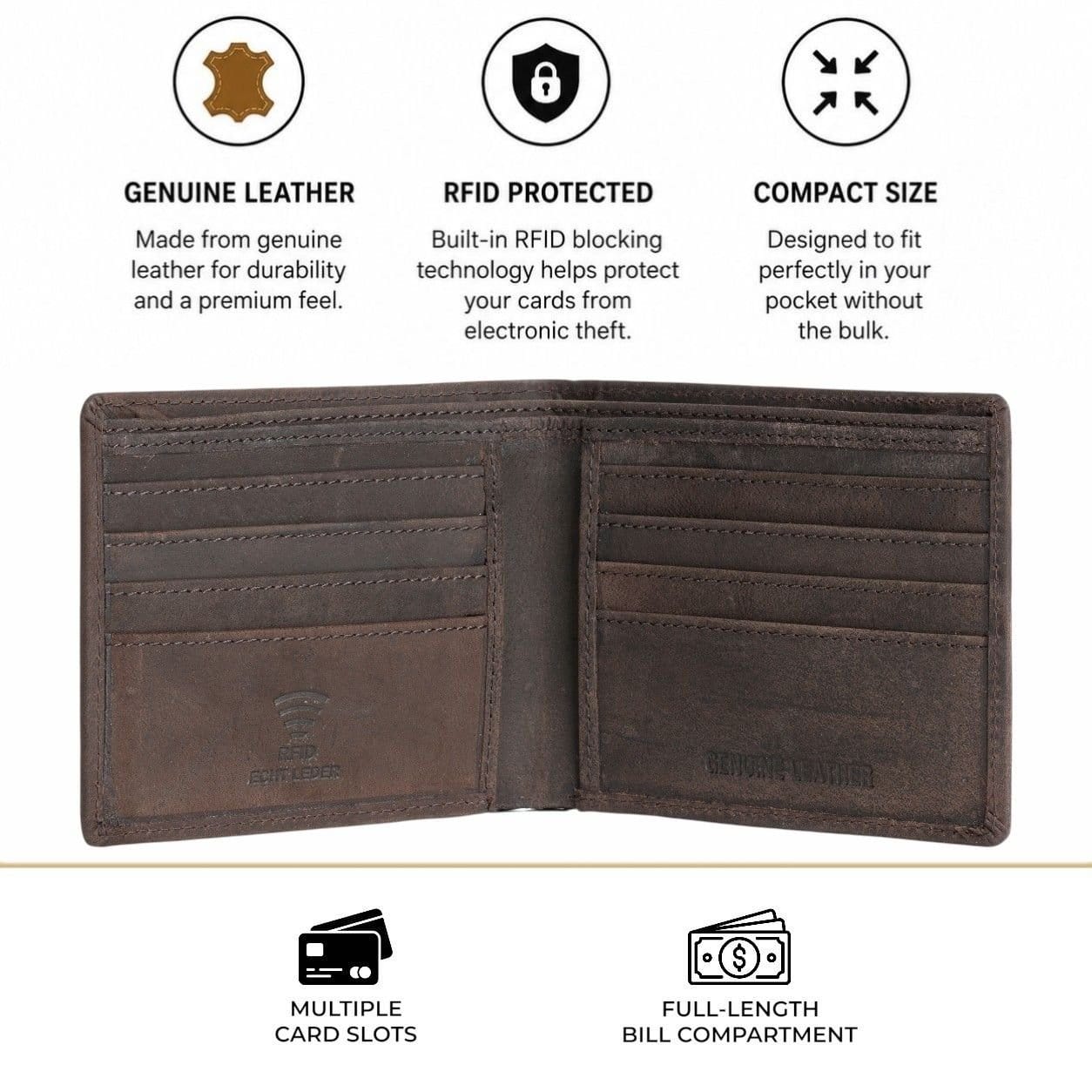 Woodland Leathers Woodland Leathers Men's Men's Genuine Leather RFID Bifold Wallet in Brown - 4
