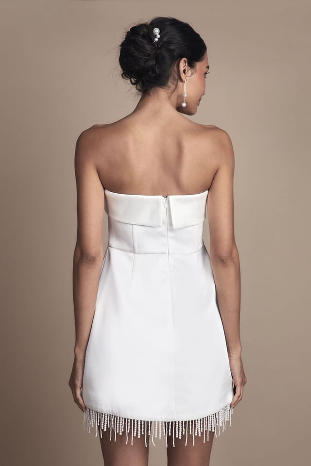 Coast Coast Women's Strapless Satin Mini Wedding Dress with Hem Pearl Trim in Ivory - 3