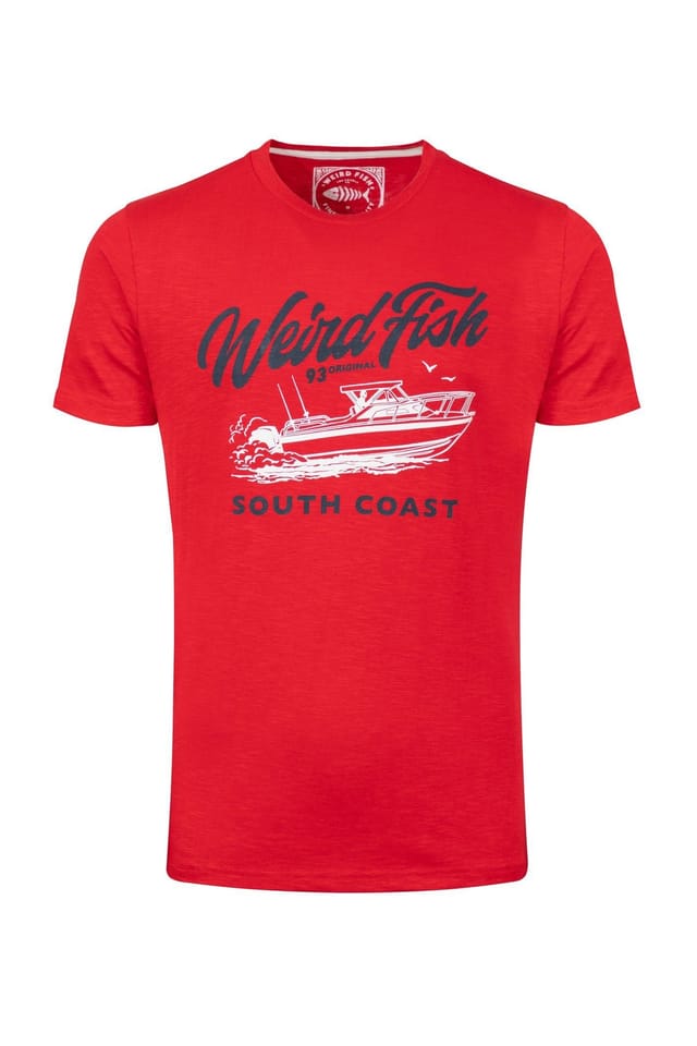 Weird Fish Weird Fish Men's South Coast Front Print Graphic T-Shirt in Scarlet - 2