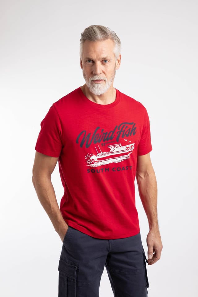 Weird Fish Weird Fish Men's South Coast Front Print Graphic T-Shirt in Scarlet - 3