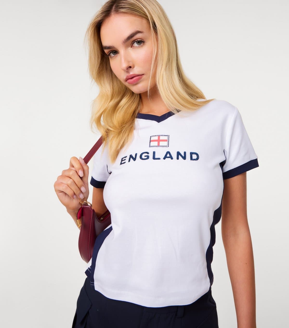 Pink Vanilla Women's White England Embellished Football Top Pink Vanilla New Look