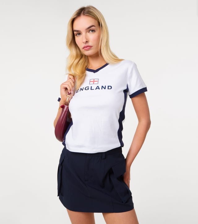 Pink Vanilla Women's White England Embellished Football Top Pink Vanilla New Look - 3