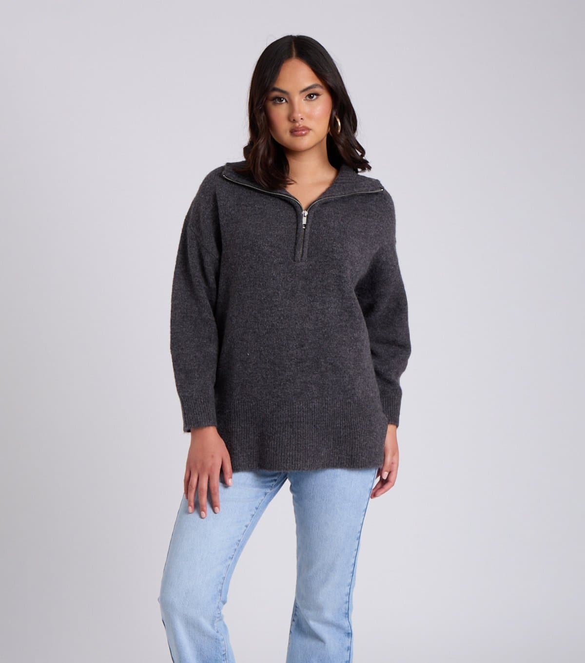 Urban Bliss Women's Dark Grey Half Zip Oversized Jumper Urban Bliss New Look