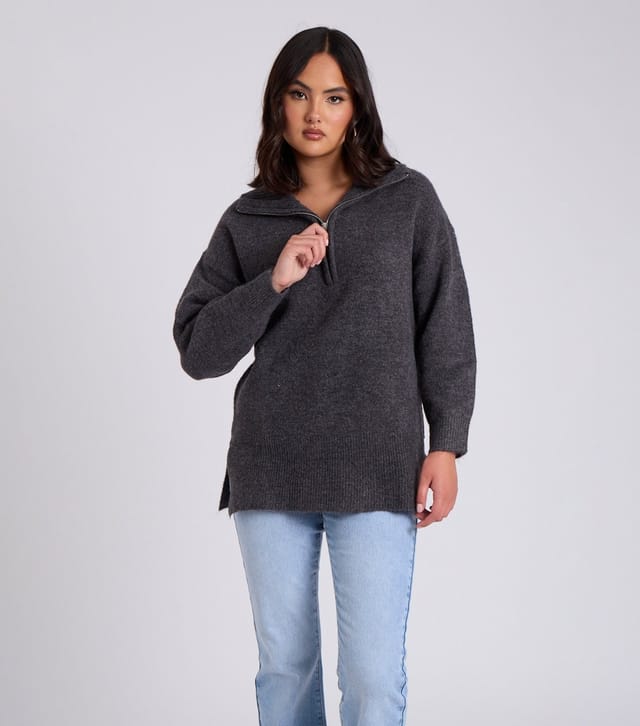 Urban Bliss Women's Dark Grey Half Zip Oversized Jumper Urban Bliss New Look - 2