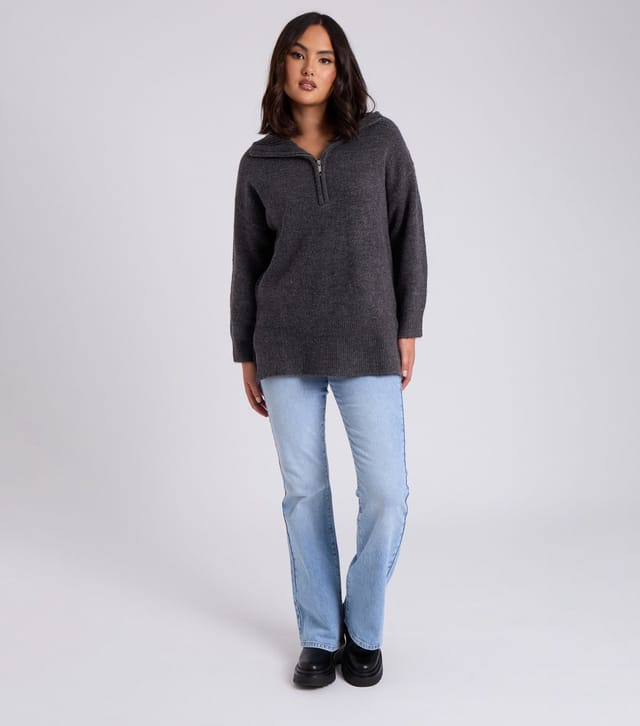 Urban Bliss Women's Dark Grey Half Zip Oversized Jumper Urban Bliss New Look - 3