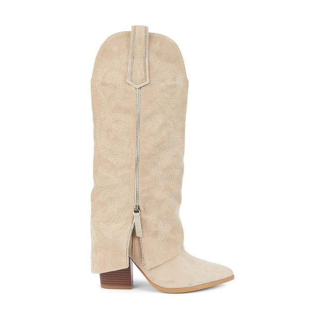 Truffle Collection Truffle Collection Women's Knee Boots Pointed Toe Zip Fastening Polyurethane Block Heel Shoes in Stone - 3