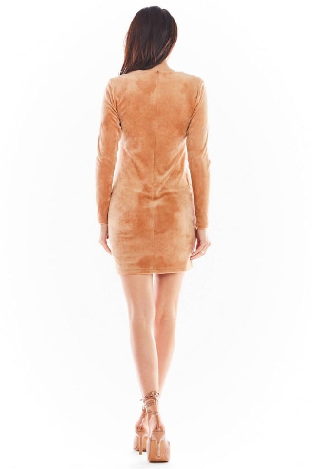 Love Lace Love Lace Women's Short Velour Fitted Dress with Front Split in Beige - 3