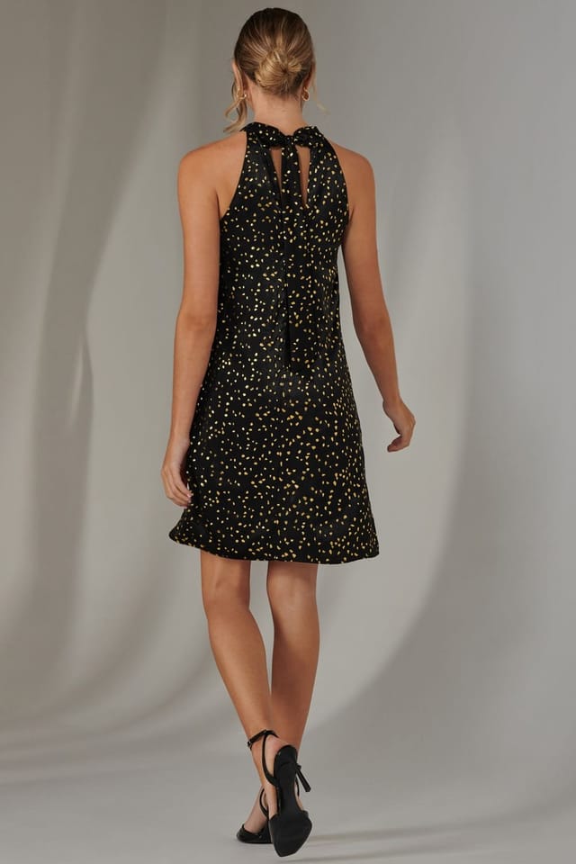 Jolie Moi Jolie Moi Women's Halter Neck Tie Mini Dress in Black - 2