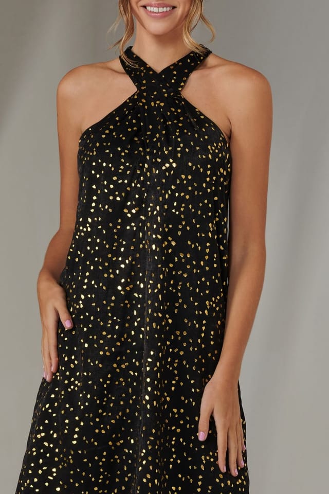 Jolie Moi Jolie Moi Women's Halter Neck Tie Mini Dress in Black - 3