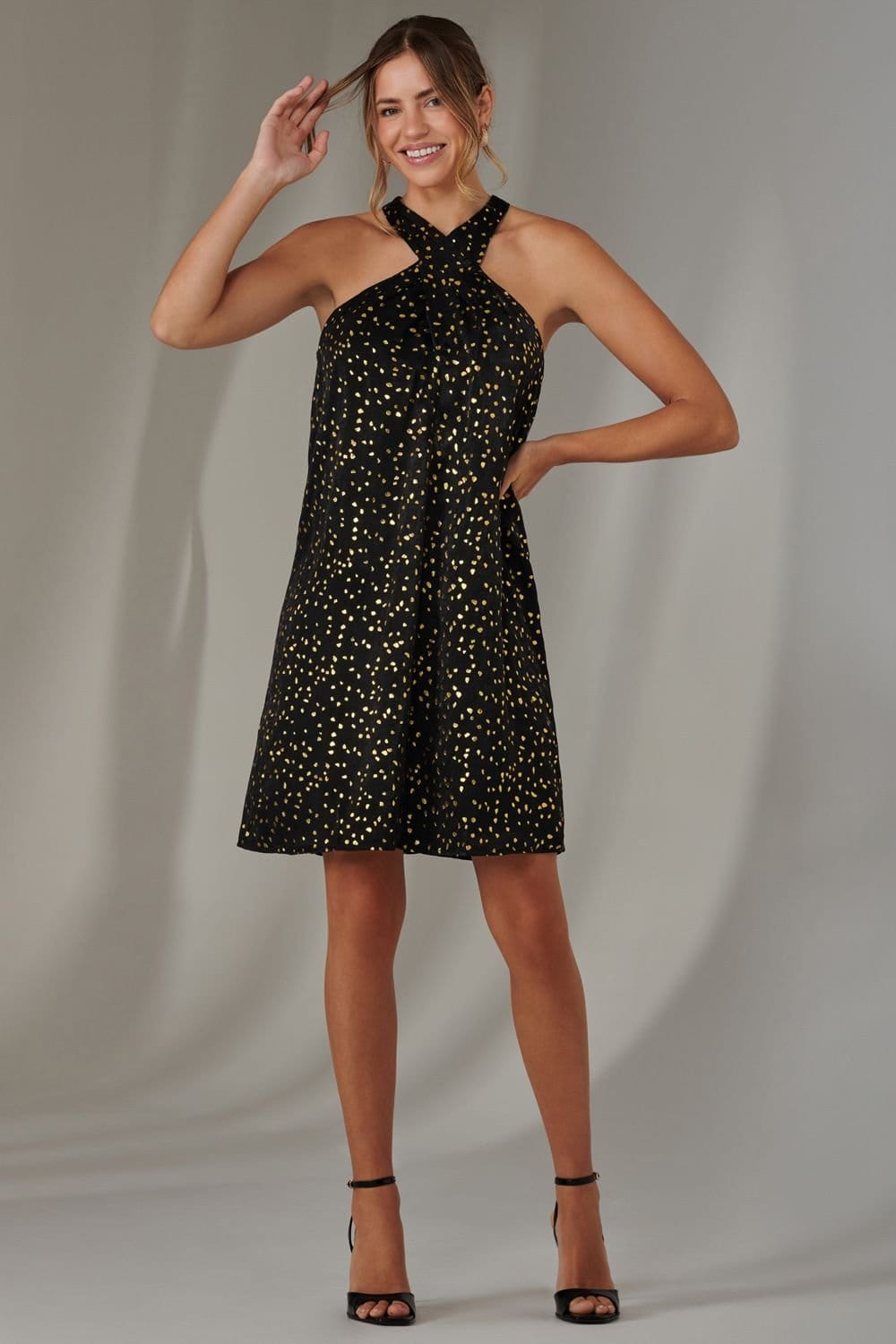 Jolie Moi Jolie Moi Women's Halter Neck Tie Mini Dress in Black - 4
