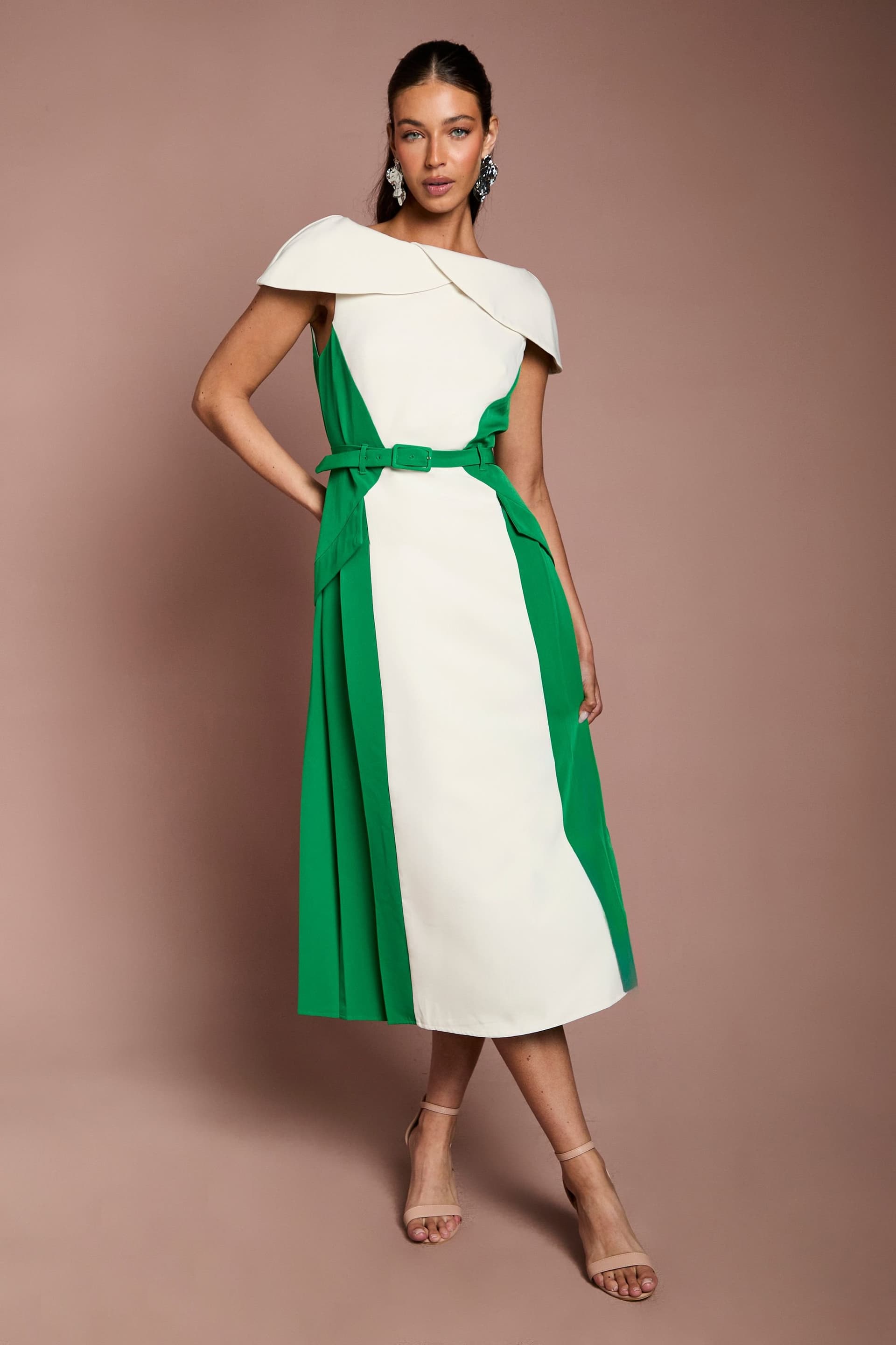 Coast Coast Women's Bardot Colour Block Crepe Midi Dress in Ivory
