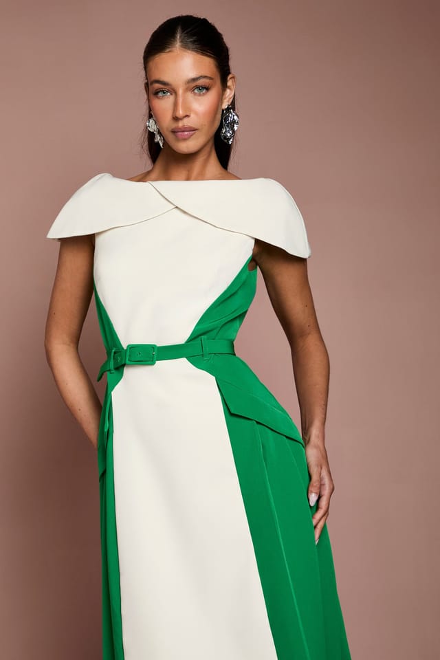 Coast Coast Women's Bardot Colour Block Crepe Midi Dress in Ivory - 2